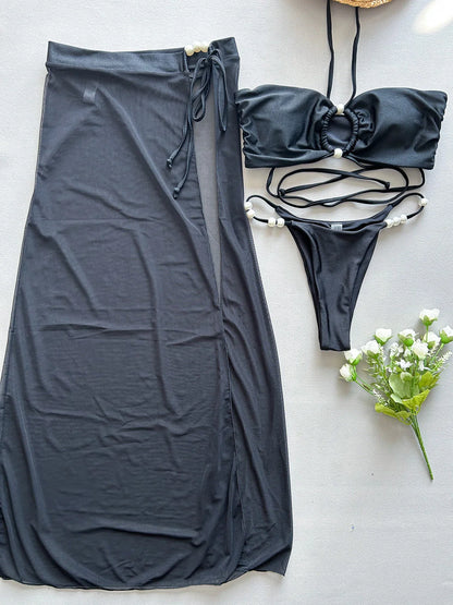 Three-Piece Bikini & Cover-Up Skirt Set