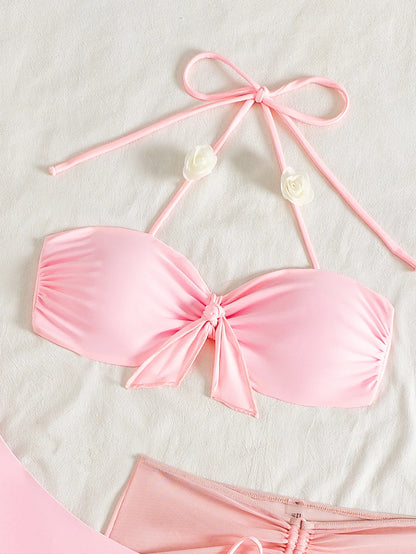 Three-Piece Halter Bikini & Skirt Set