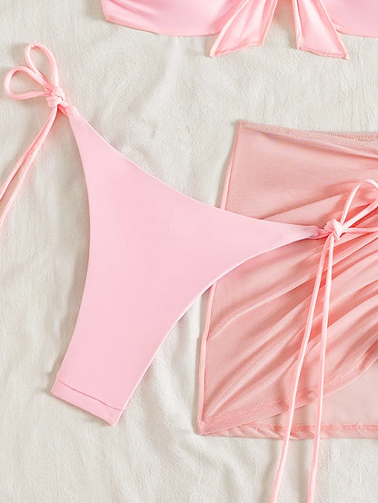 Three-Piece Halter Bikini & Skirt Set
