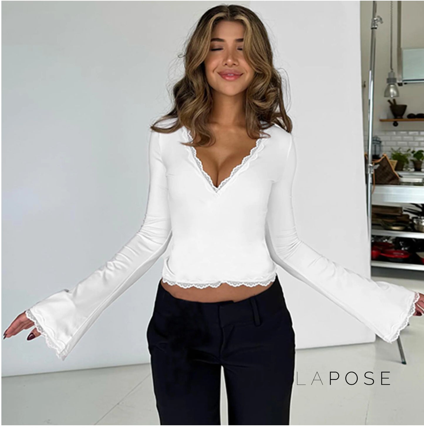 Tiara Lace Flared Sleeve Top