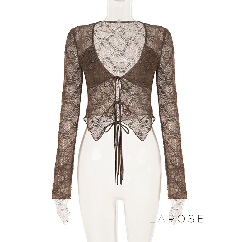 Xaria Sheer Lace-Up Cardigan