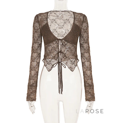 Xaria Sheer Lace-Up Cardigan