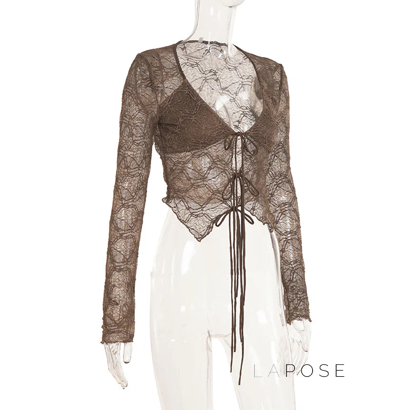 Xaria Sheer Lace-Up Cardigan