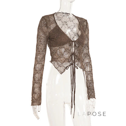 Xaria Sheer Lace-Up Cardigan