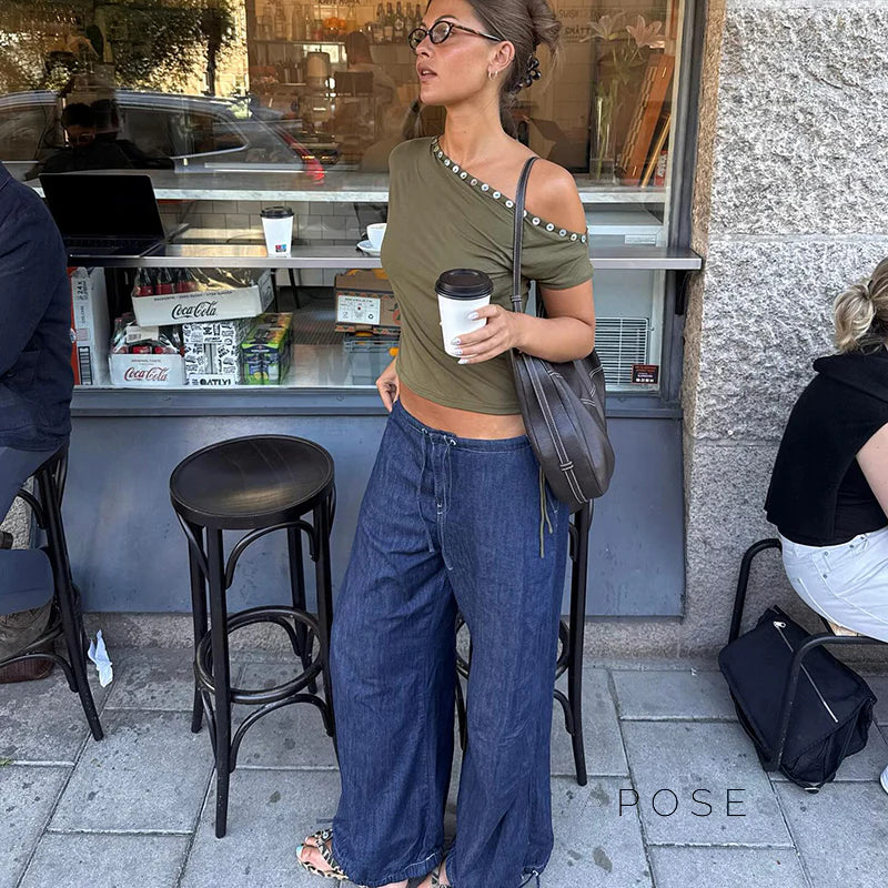 Zamara Faux Denim Wide-Leg Pants
