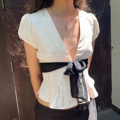 Zehra Puff Sleeve Bow Top