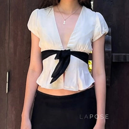 Zehra Puff Sleeve Bow Top