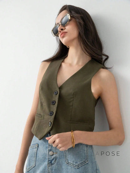 Zuri Cropped Button-Up Vest