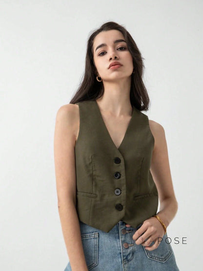Zuri Cropped Button-Up Vest