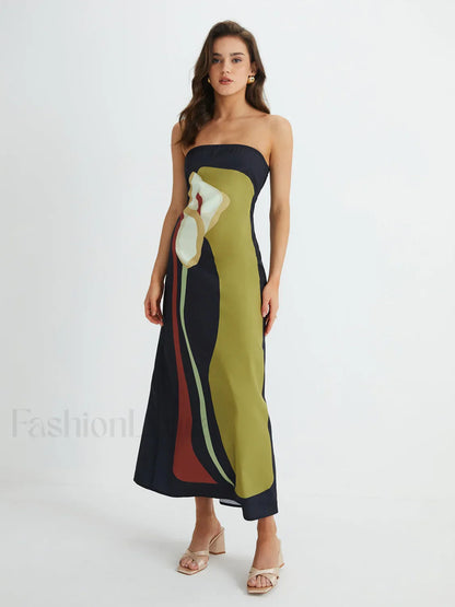 Large Floral Print Split Tube Maxi Dress