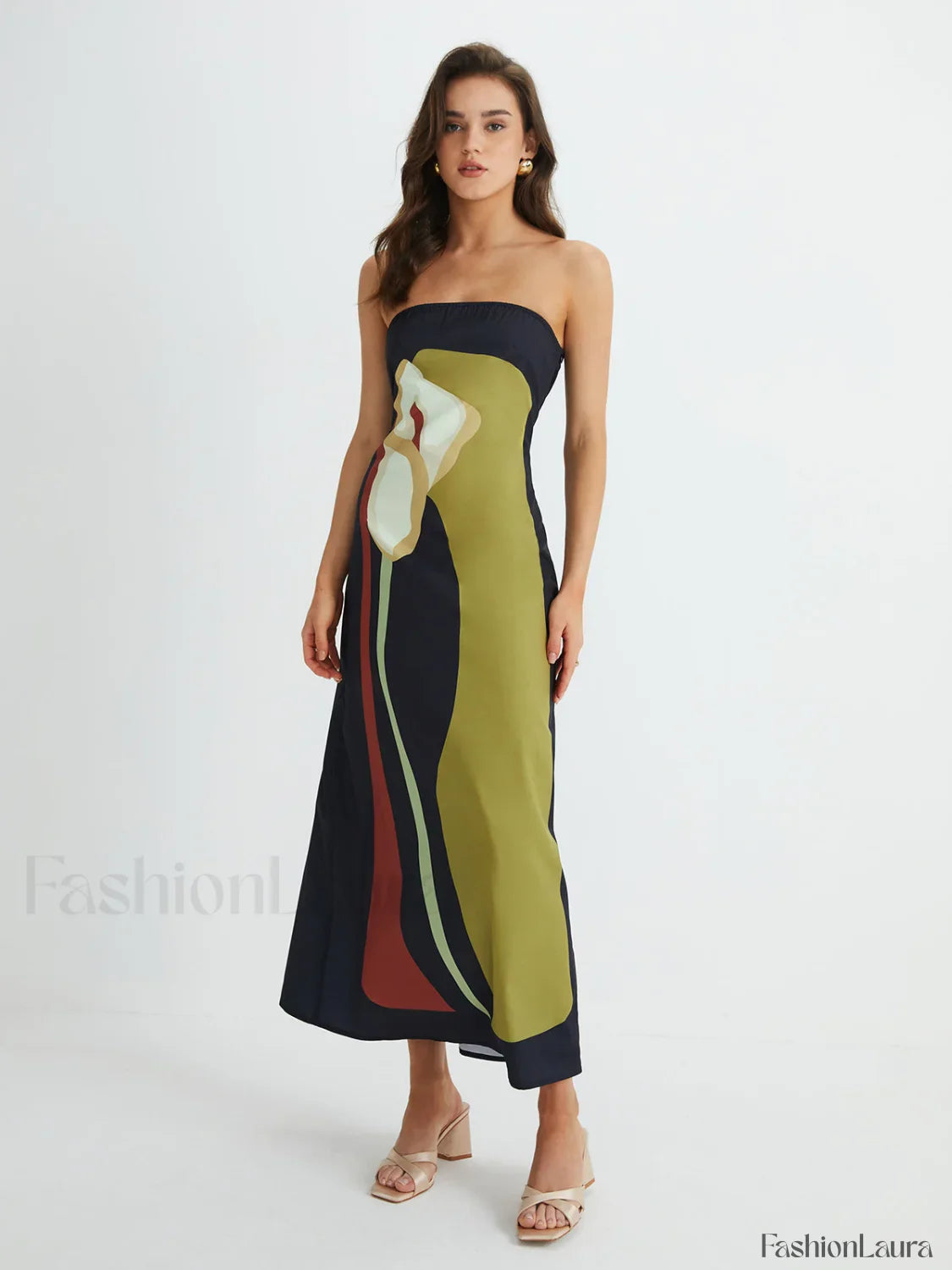 Large Floral Print Split Tube Maxi Dress
