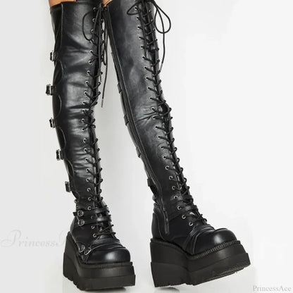 Large Size Costume Buckle Platform Gothic Wedges Boot