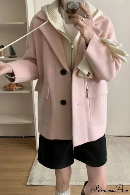 Layered-Look Wool Blend Loose Slim-Fit Knit Cardigan Coat