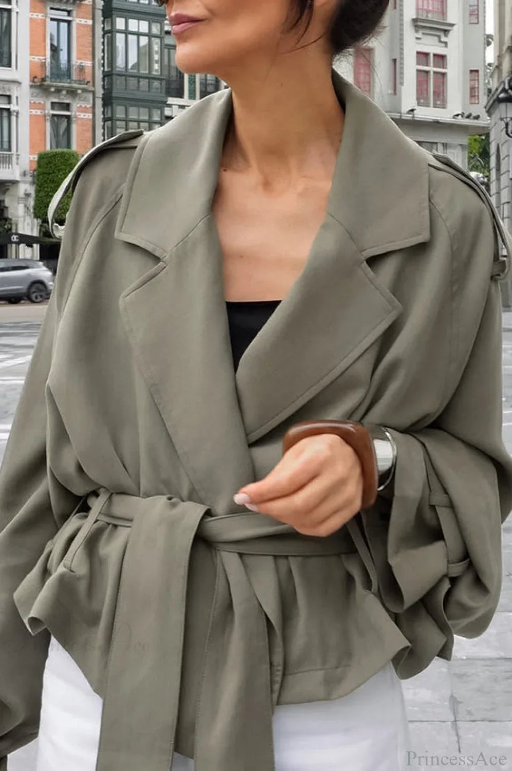 Lazy Casual Chic Wide Collar Tie Waist Trench Coat