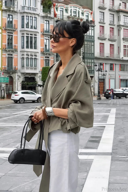 Lazy Casual Chic Wide Collar Tie Waist Trench Coat
