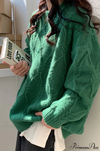 Lazy Style Candy-Colored Cable-Knit Sweater