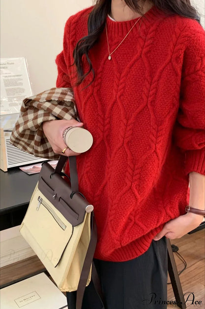 Lazy Style Candy-Colored Cable-Knit Sweater