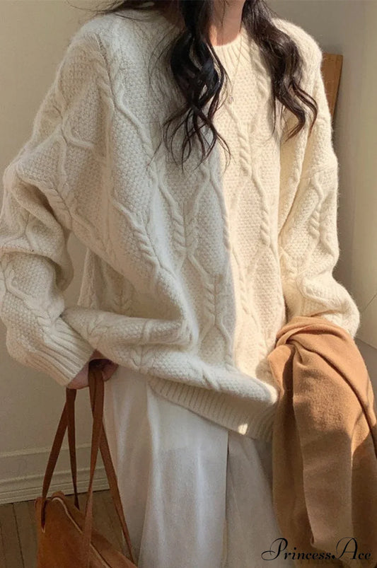 Lazy Style Candy-Colored Cable-Knit Sweater