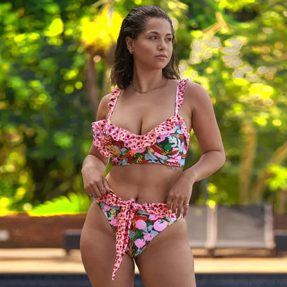 Leaf Print Halter Retro Two Piece Set