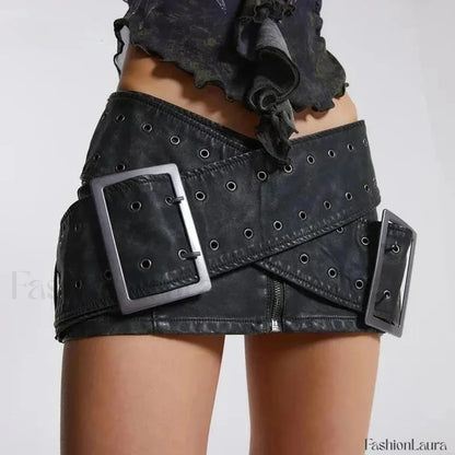 Leather High Waist A-Line Skirt