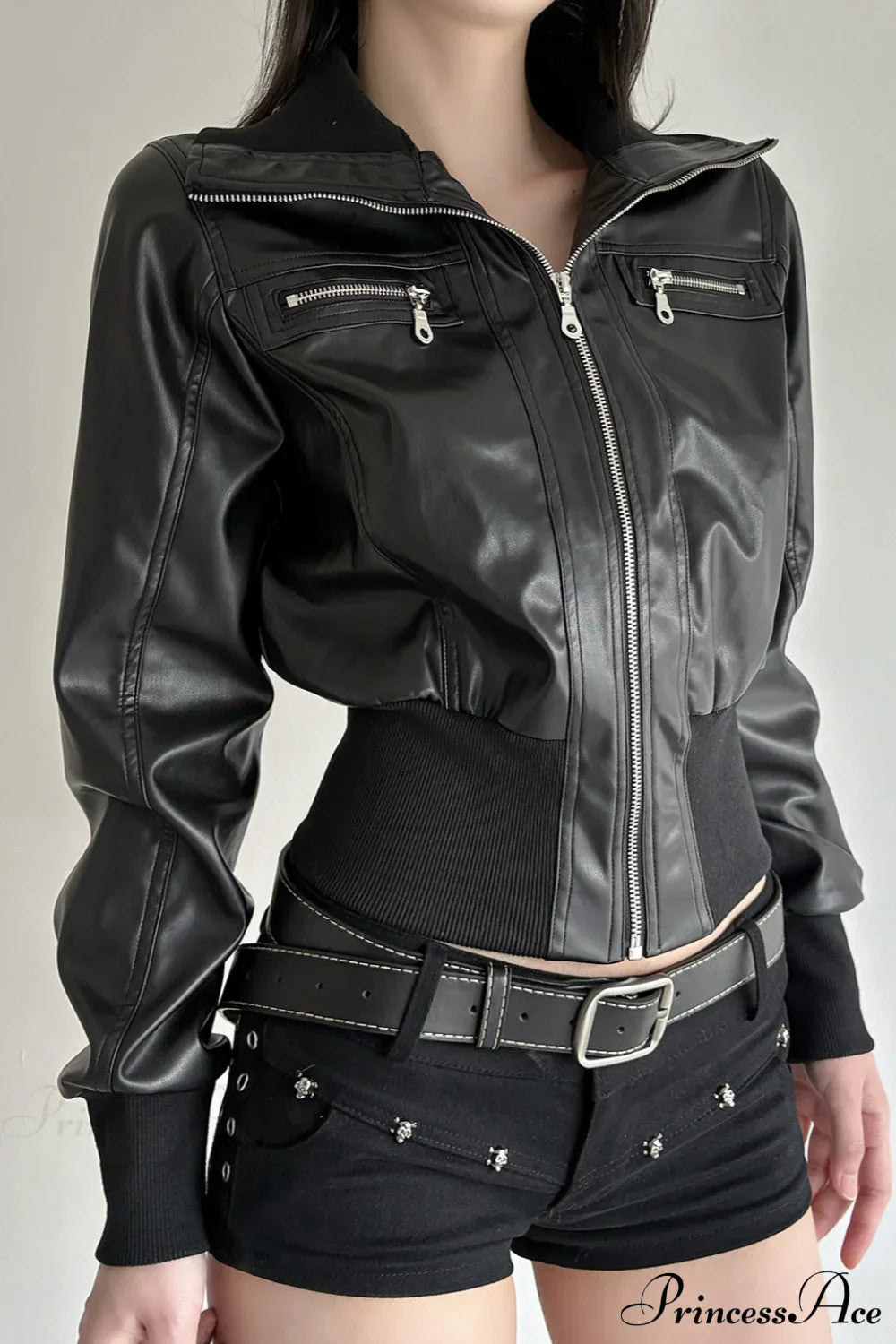 Leather Pocket Patchwork Dark Utility Jacket