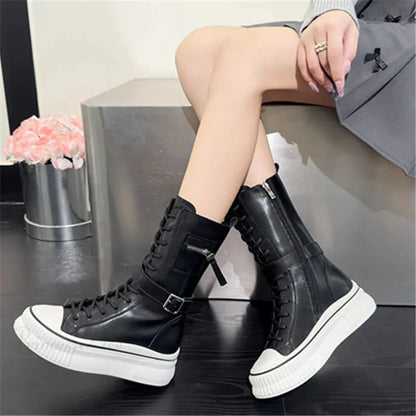 Leather Strap Clasp Platform Western Boot
