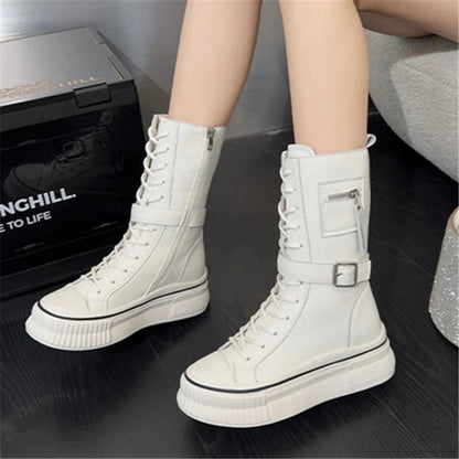 Leather Strap Clasp Platform Western Boot