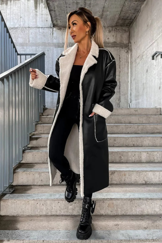 Leather Thickened Trench-Inspired Relaxed Tie Waist Overcoat