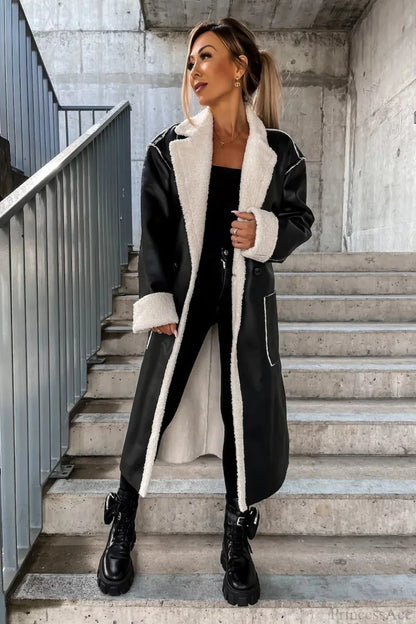 Leather Thickened Trench-Inspired Relaxed Tie Waist Overcoat