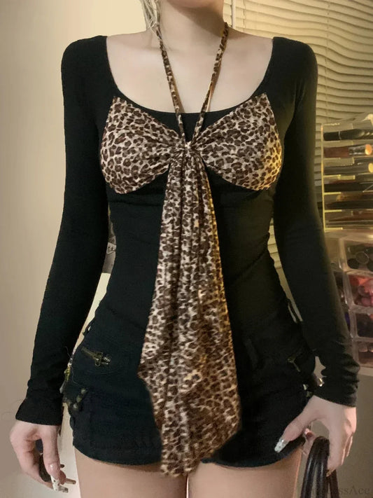 Leopard Arch Halter Knit Top