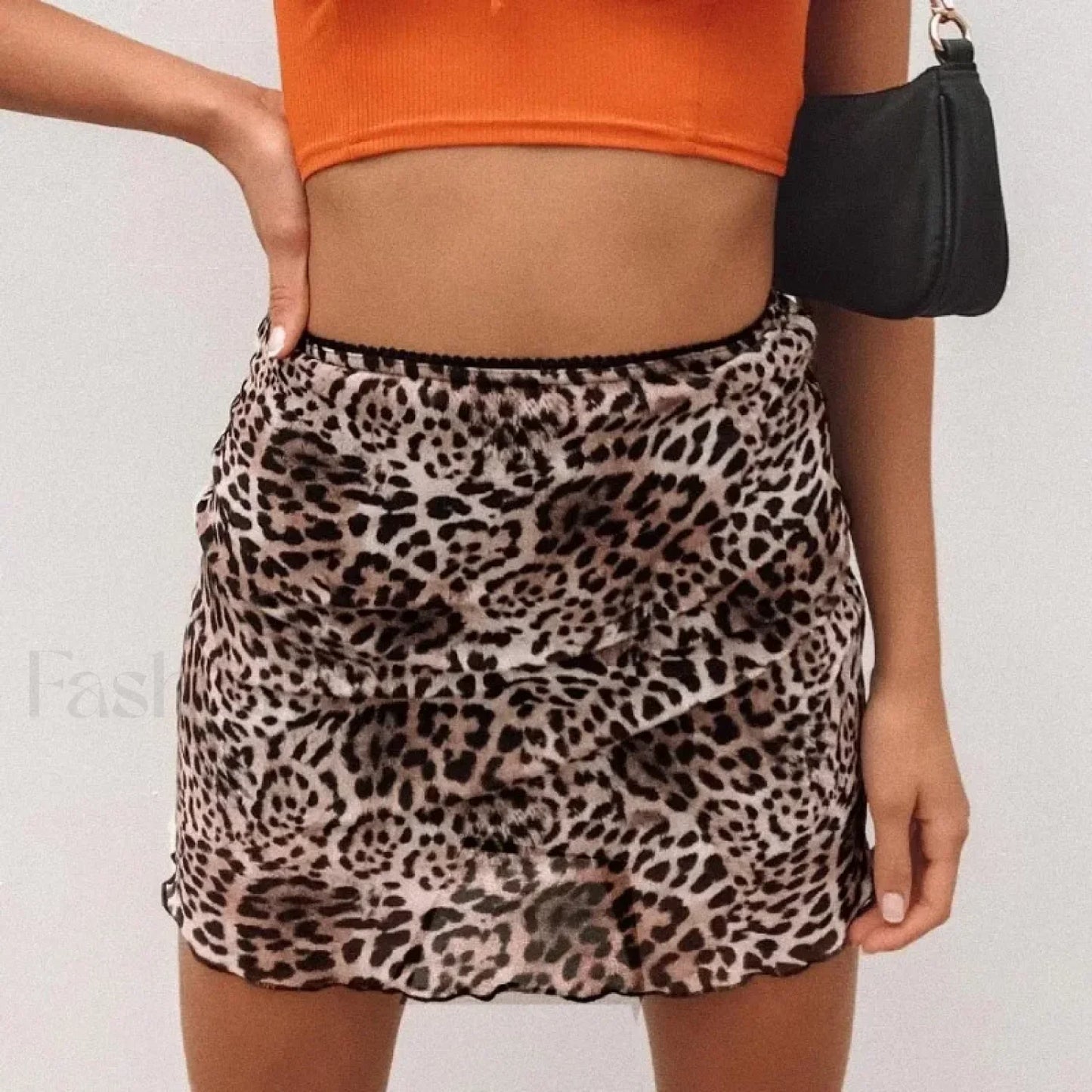 Leopard Mesh Wrap Hip Skirt