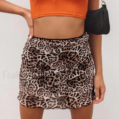 Leopard Mesh Wrap Hip Skirt