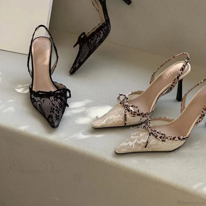 Leopard Pattern Gothic Lace Ribbon Tall Heels Tall Heel