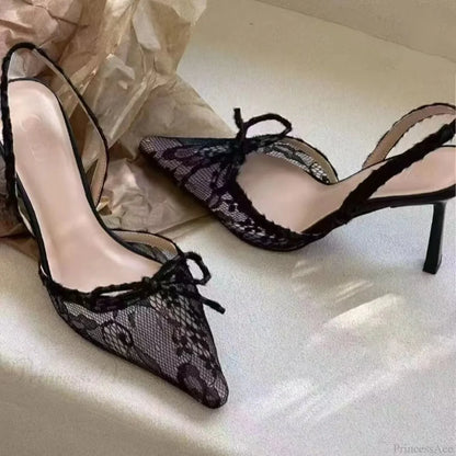 Leopard Pattern Gothic Lace Ribbon Tall Heels Tall Heel