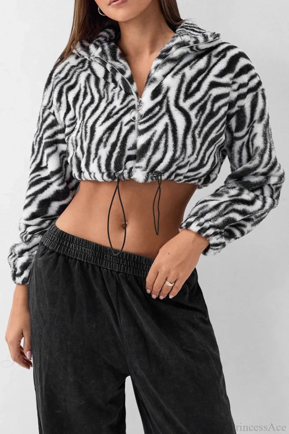 Leopard Print Fur Fleece-Lined Thickened Fluffy Jacket