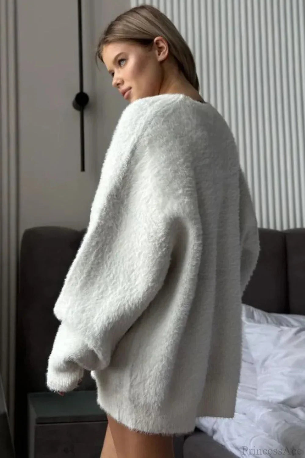 Letter Crew Neck Loose Mid Long Knit Sweater