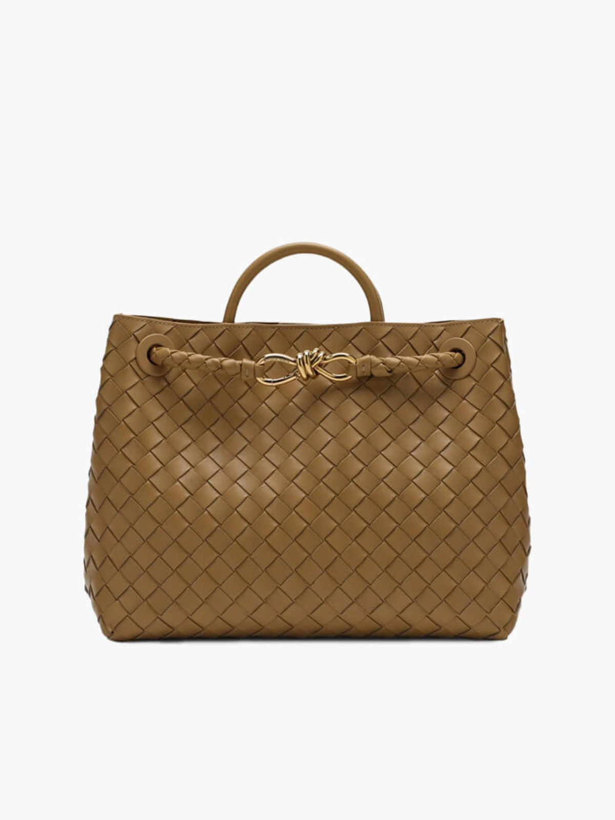Butterfly Closure Woven Leather Tote Bag