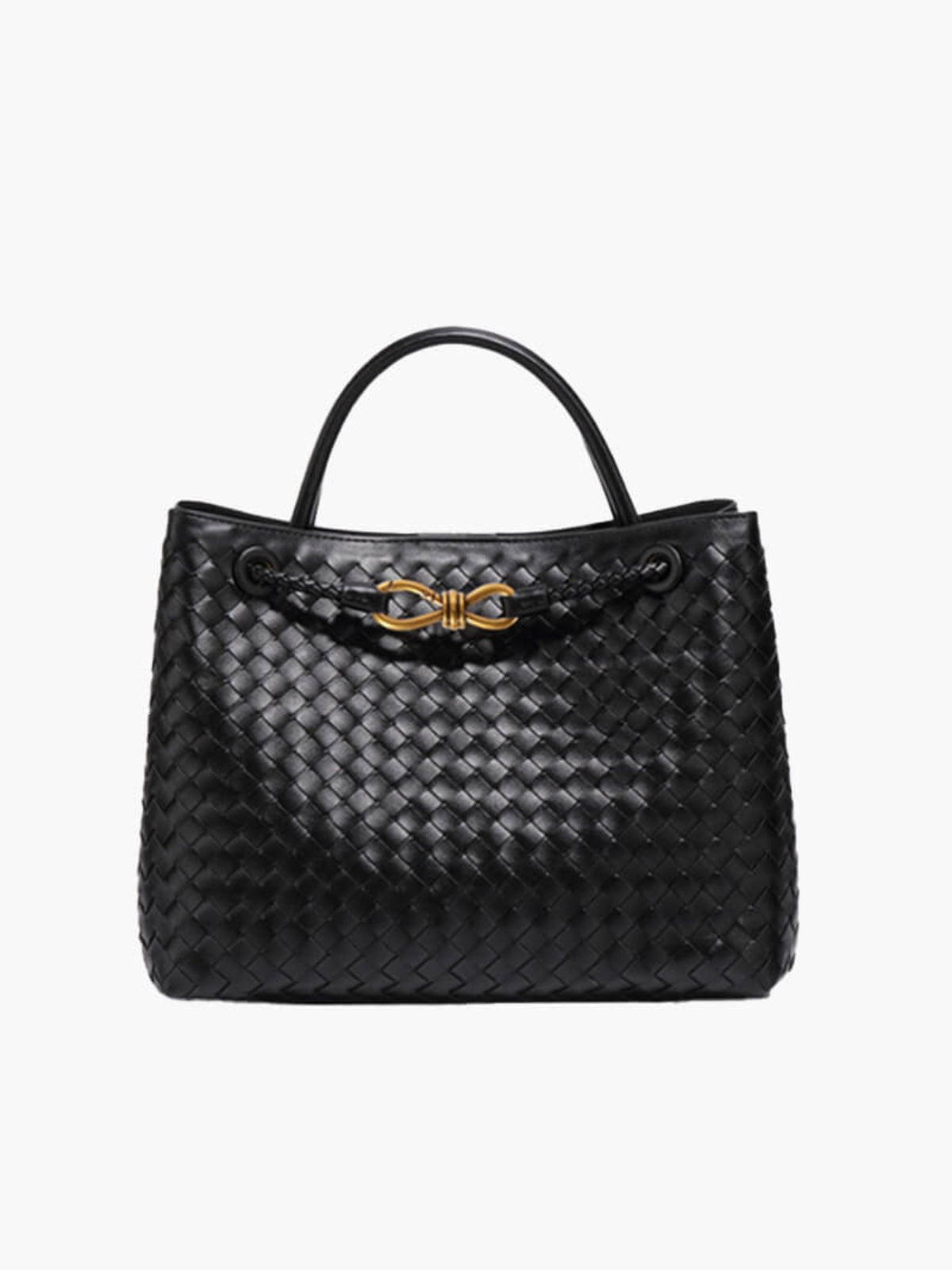 Butterfly Closure Woven Leather Tote Bag