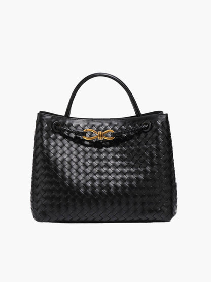 Butterfly Closure Woven Leather Tote Bag