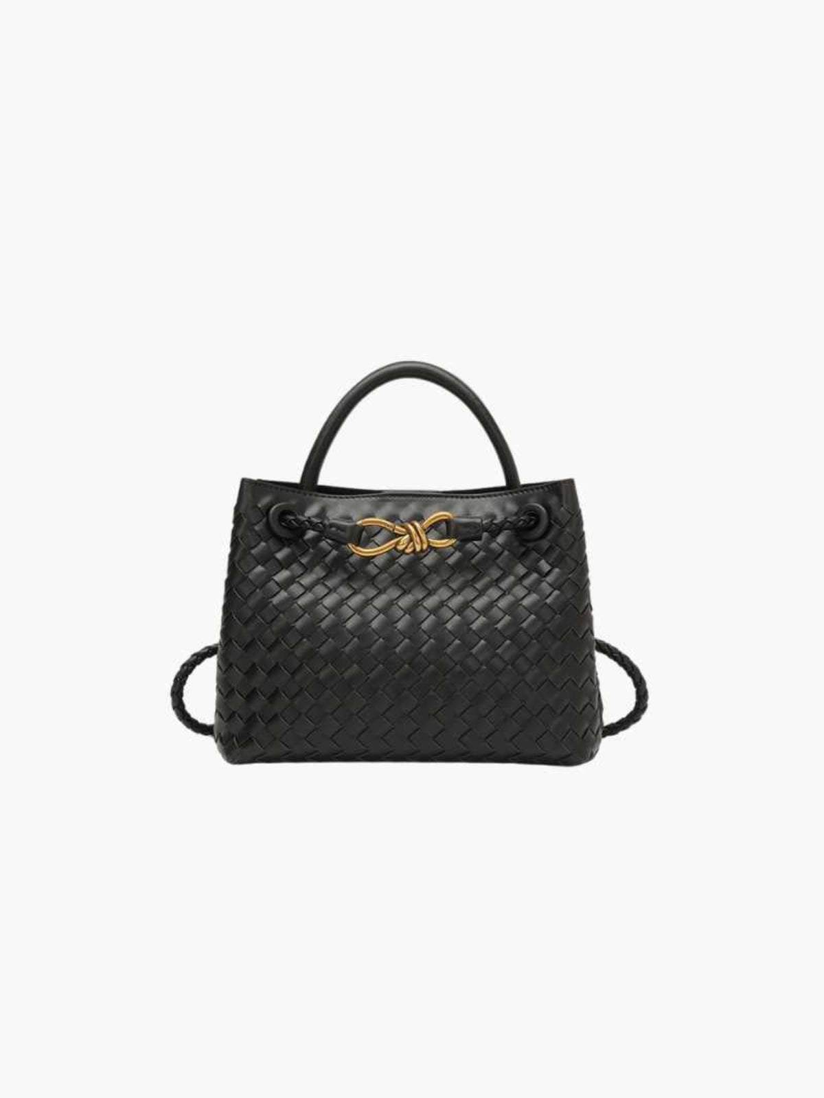 Butterfly Closure Woven Leather Tote Bag
