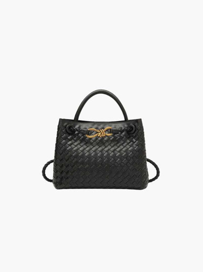 Butterfly Closure Woven Leather Tote Bag