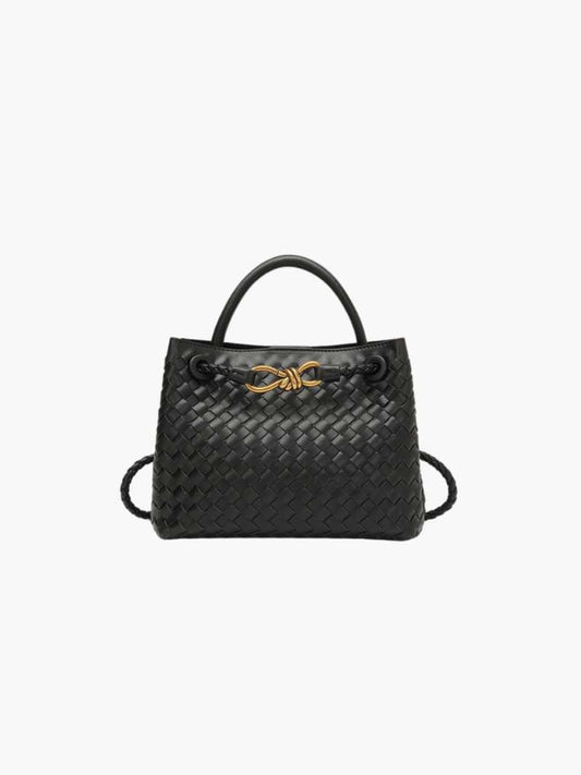 Butterfly Closure Woven Leather Tote Bag