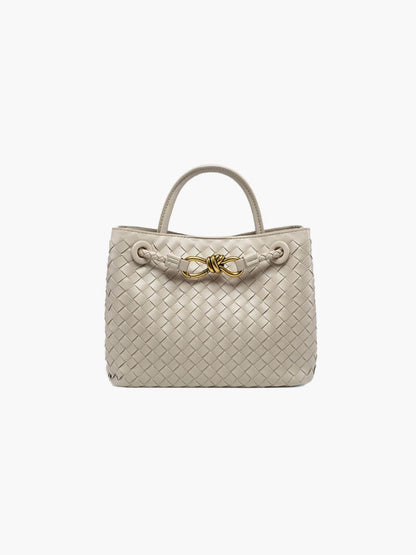 Butterfly Closure Woven Leather Tote Bag