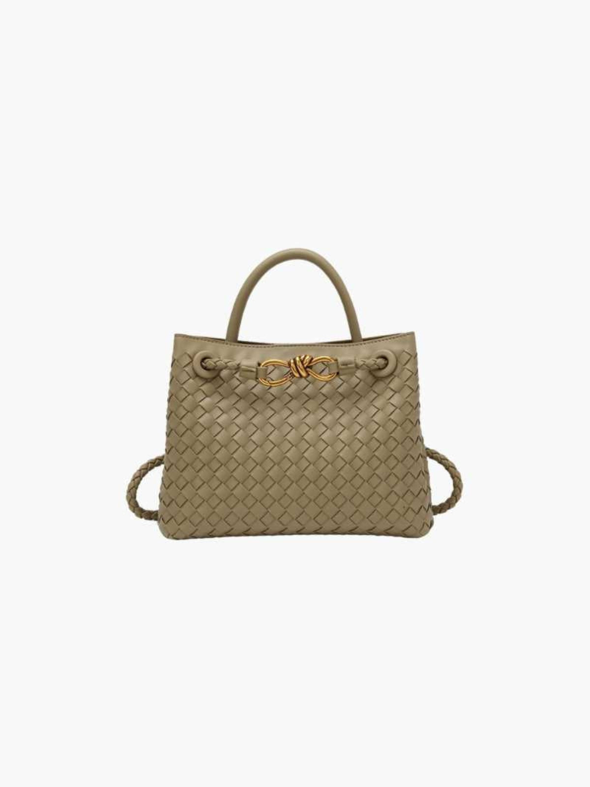 Butterfly Closure Woven Leather Tote Bag