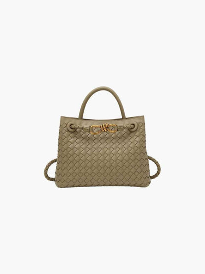 Butterfly Closure Woven Leather Tote Bag