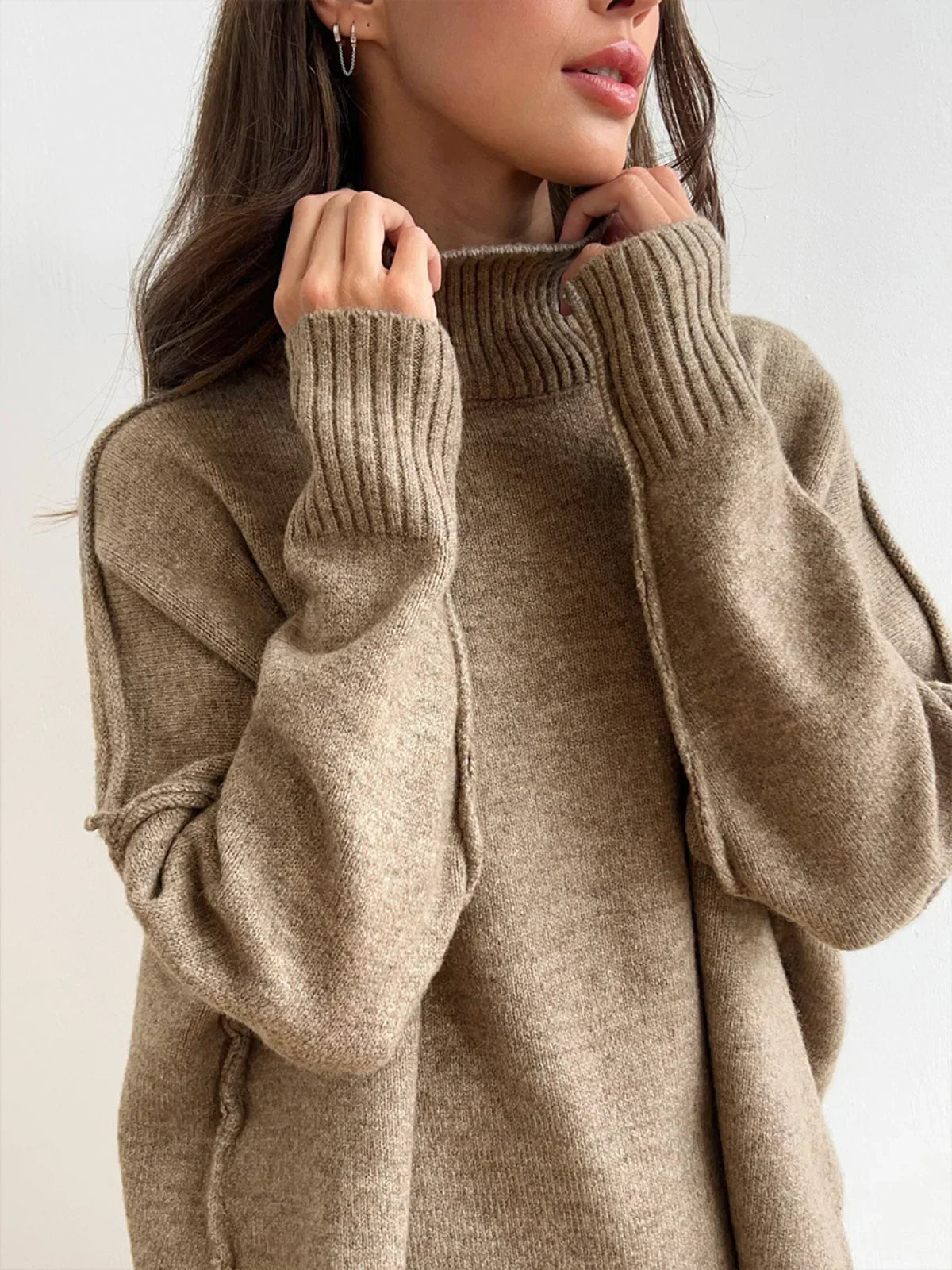 Cozy Knit Turtleneck Set with Wide-Leg Pants