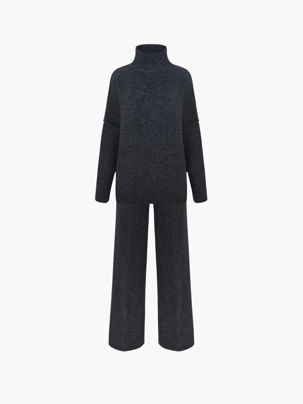 Cozy Knit Turtleneck Set with Wide-Leg Pants