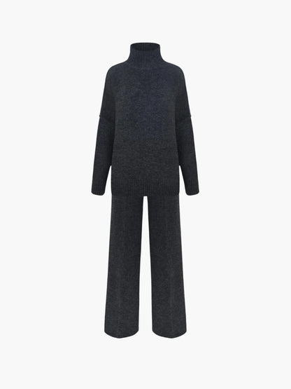 Cozy Knit Turtleneck Set with Wide-Leg Pants