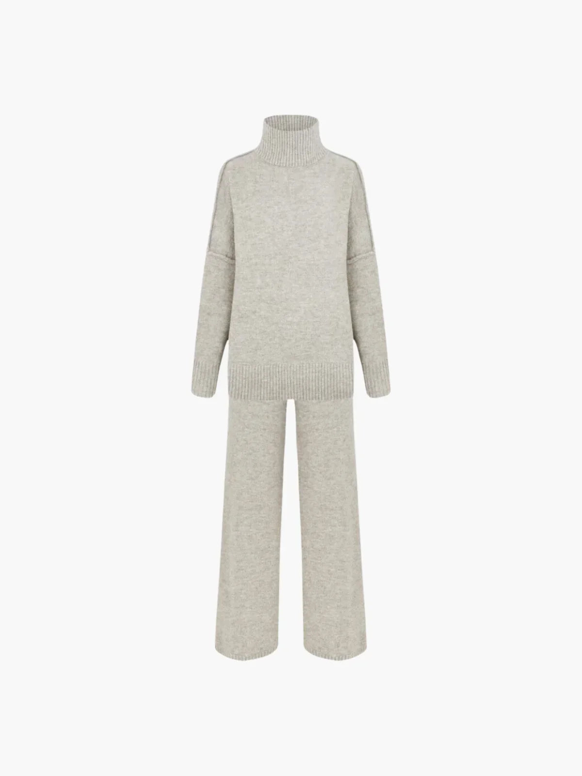 Cozy Knit Turtleneck Set with Wide-Leg Pants