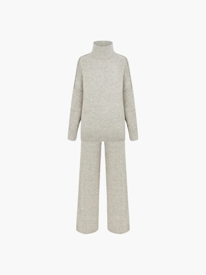 Cozy Knit Turtleneck Set with Wide-Leg Pants